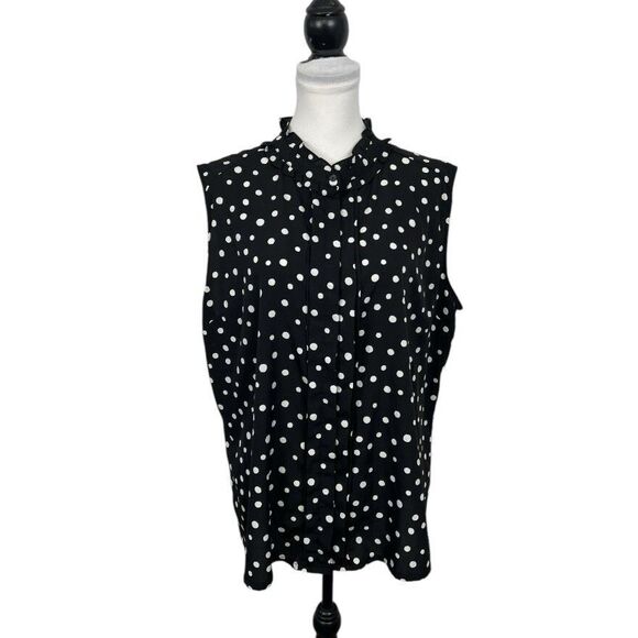 JENNIFER & GRACE Blouse Plus Size 3X Black White Sleeveless Pleated Ruffled Top - Picture 7 of 10